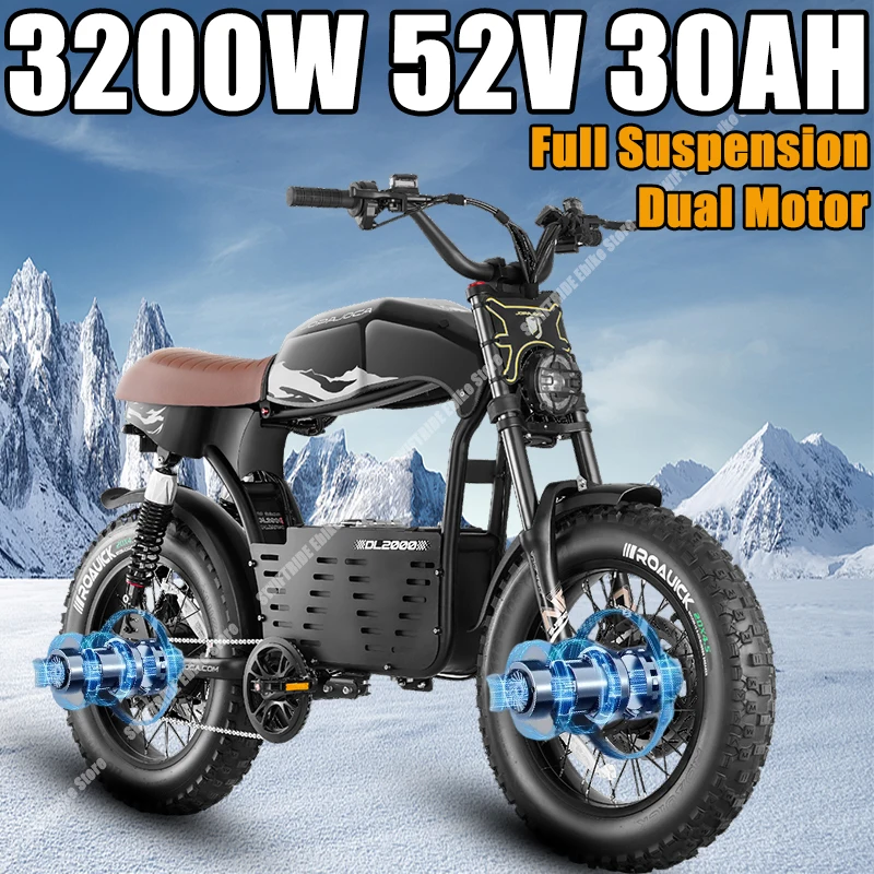 Jopajoca DL2000 3200W Ebike Dual Motor 52V 30Ah 20*4.5 Inch Tire Mountain Snow  Electric Bicycles Hydraulic Brake Electric Bike