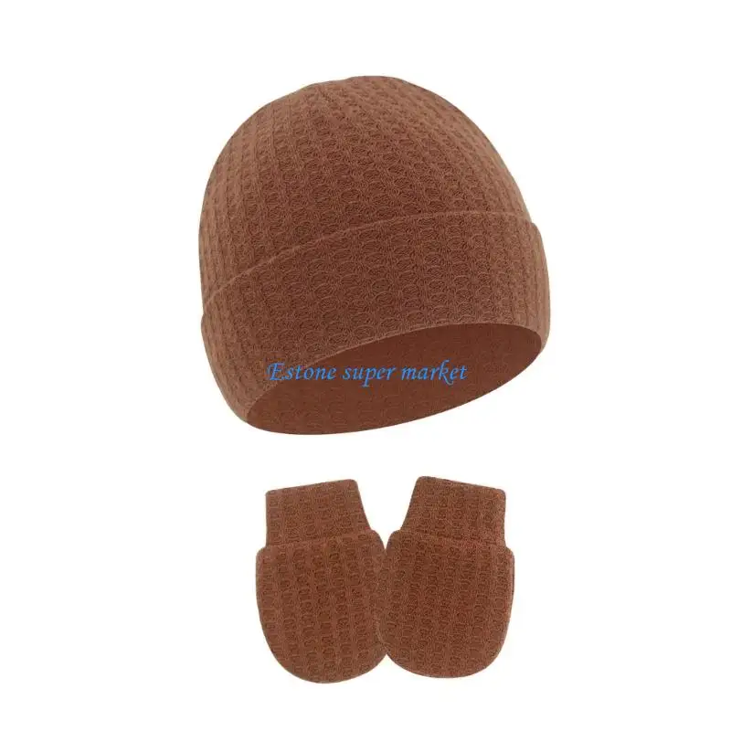 090B 2Pcs/set Baby Fetal Cap Newborns Hat with Scratch Resist Gloves Breathable Infant Headwear Ear Protections
