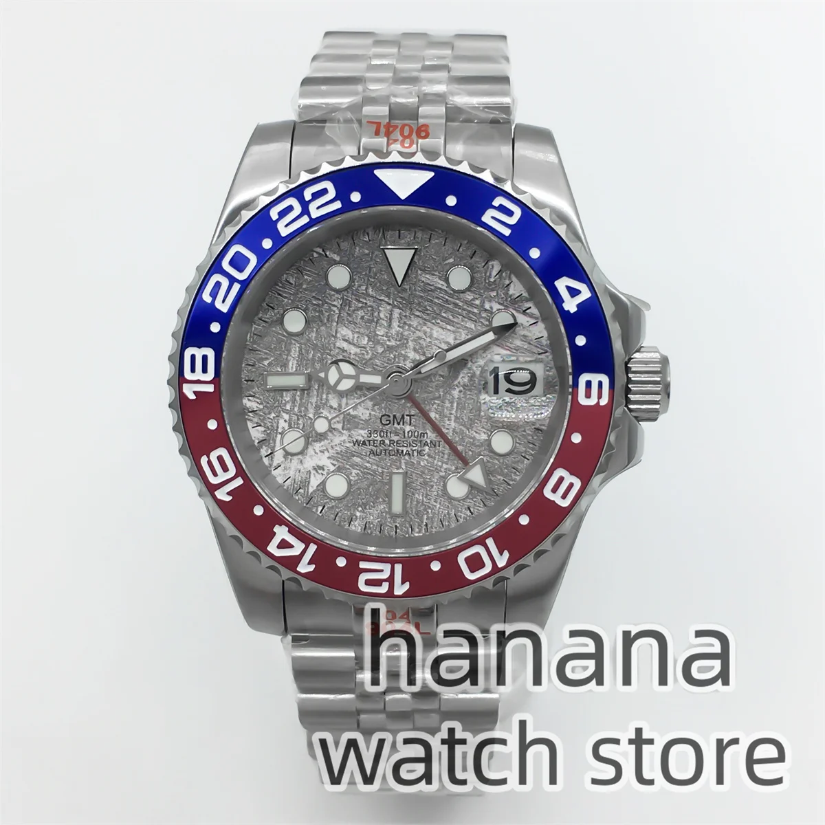 40mm NH34 GMT Men's Diving Automatic Mechanical Watch 120 click one way rotation Sapphire Glass Green C3 Luminou 100m waterproof