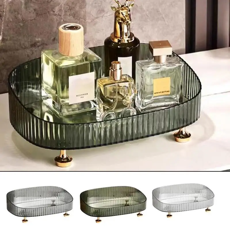 Transparent Oval Design Perfume Skincare Organizer Tray Toilet Dresser Countertop Cosmetics Storage Rack Anti Fall for  Makeup