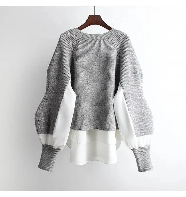 Nomikuma 2023 Autumn Winter Knitted Women Pullover Sweater Causal Patchwork Long Sleeve O-neck Pull Femme Korean Jumpers 6B728