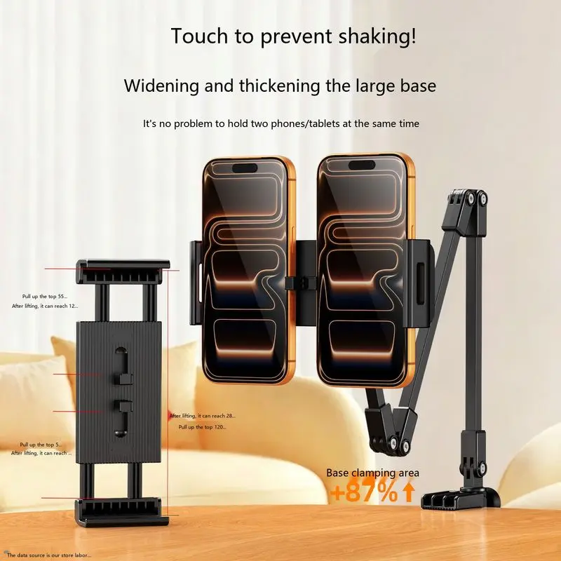 Lazy Phone Tablet Stand Metal Cantilever Foldable Telescopic for Live Streaming Selfie Bedside Use