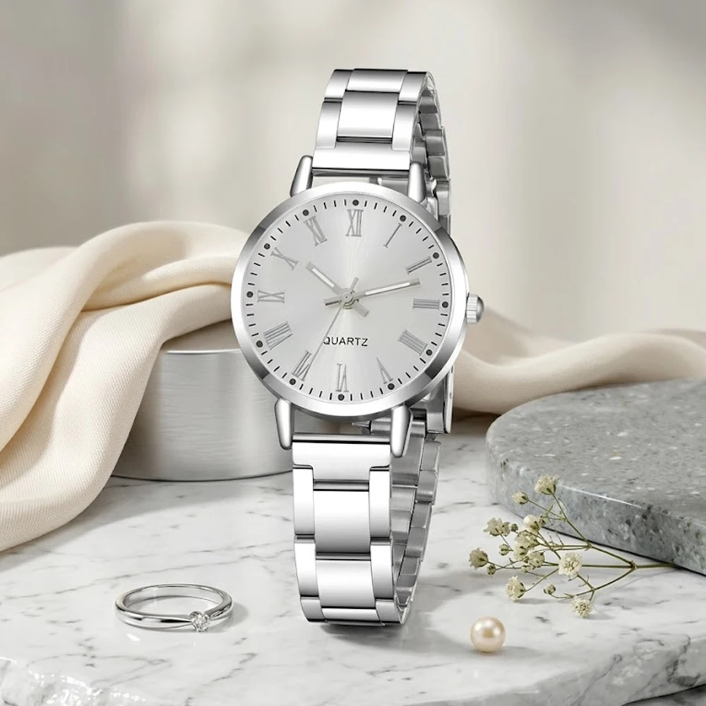 5Pcs/Set Unisex Jewelry Watches Women's Wristwatch Accessories Silver Fashion Business Elegant Trendy Classic Exquisite Retro Light Luxury Rhinestone Luxury Bracelet Watch Set Y2K Suitable for Travel, Vacation, Parties, Daily Outfits, Perfect Holiday Gift