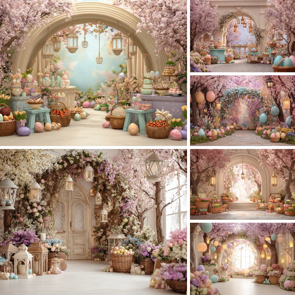 

Easter Spring Floral Archway Backdrop Photography Lantern Colorful Egg Blossom Rose Background Couple Wedding Portrait