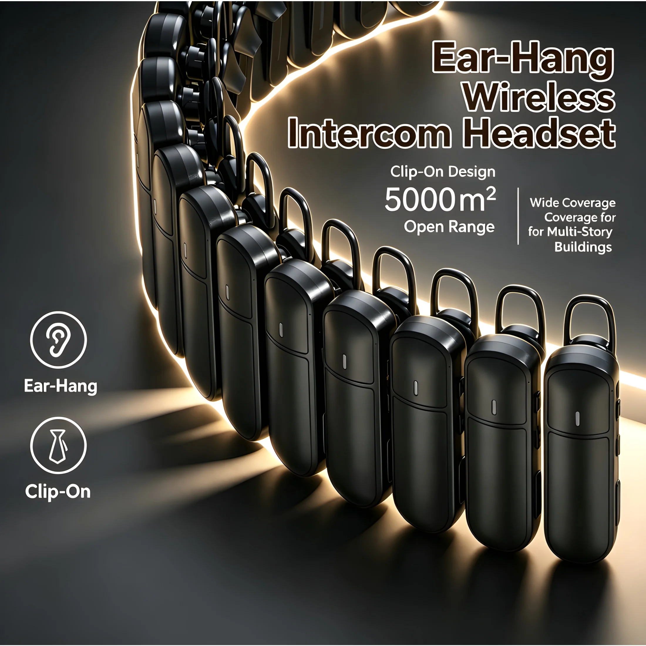 Mini Wireless Intercom Headset Ear-Hook Clip-on Handsfree Push-To-Talk PTT Headset for Hotel Cafe Restaurant Salon