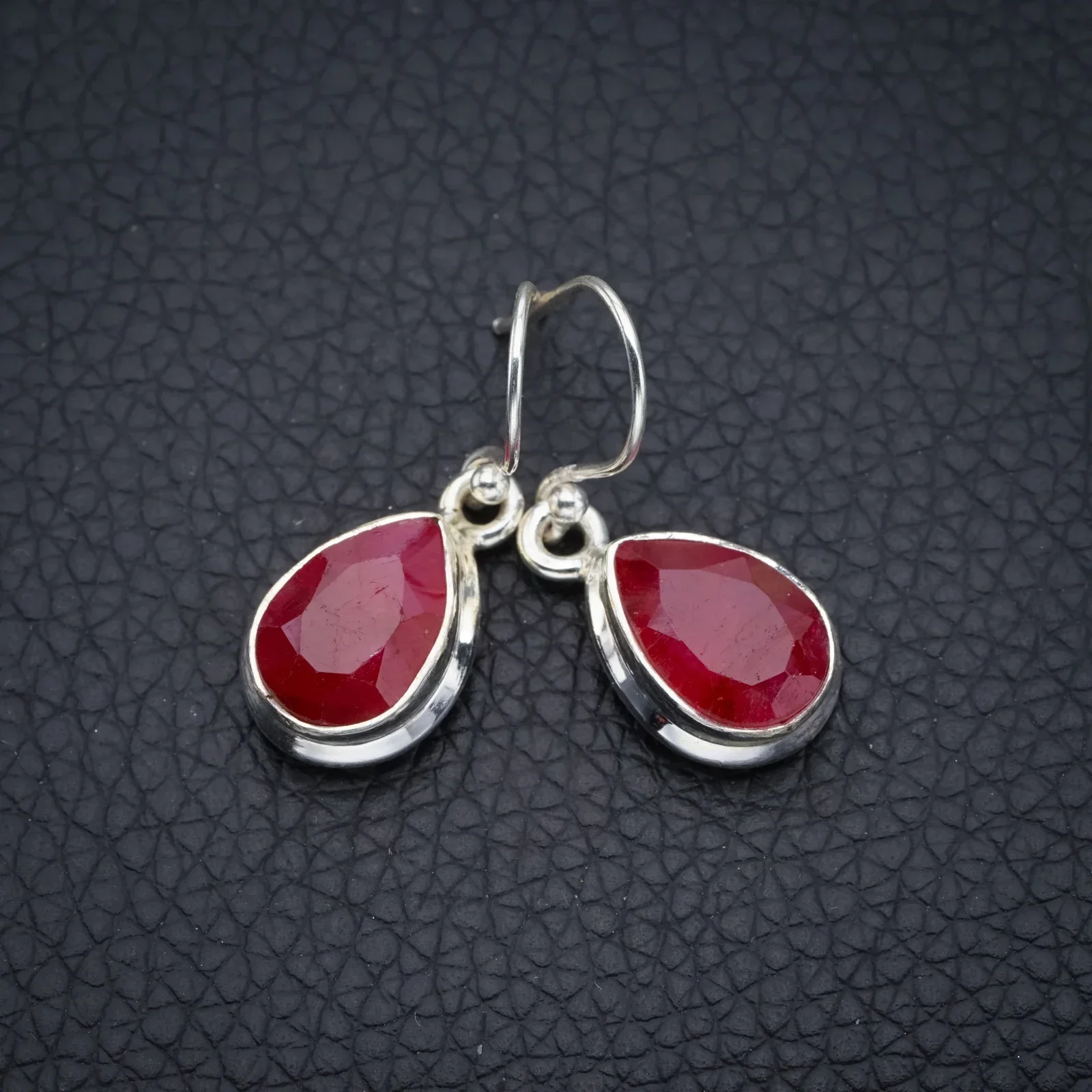 StarGems Natural Cherry Ruby Handmade 925 Sterling Silver Earrings 1.25