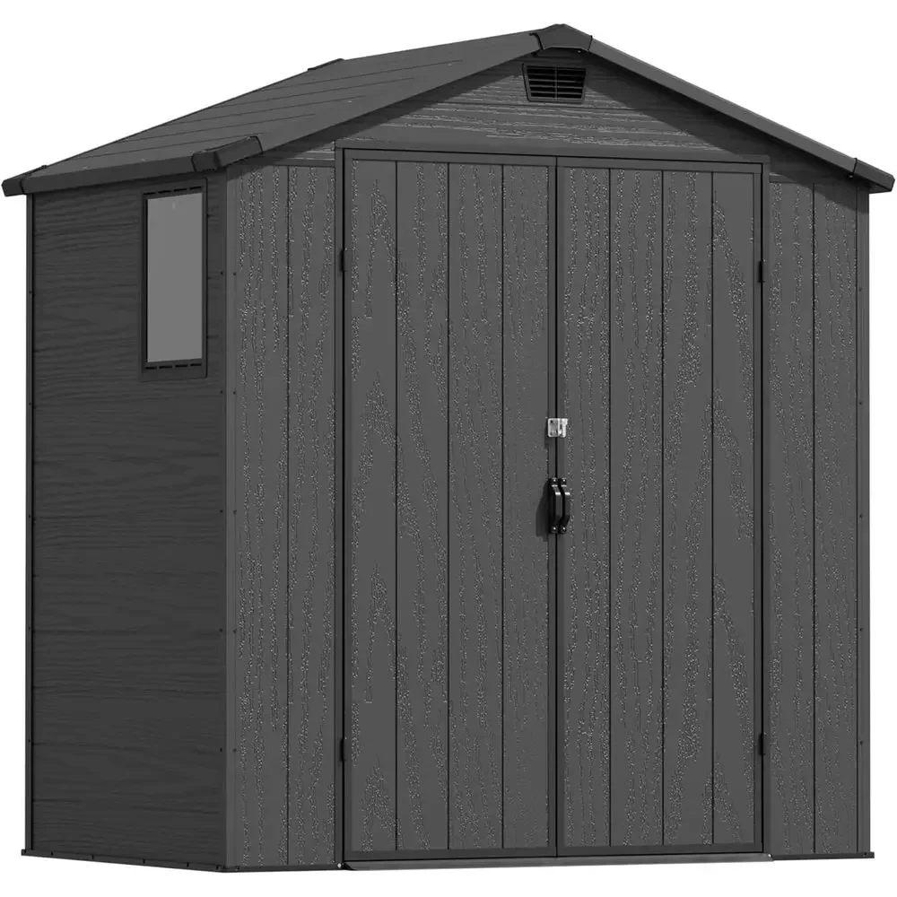 6x4 Outdoor Plastic Storage Shed with Floor, Window, and Lockable Door - Gray