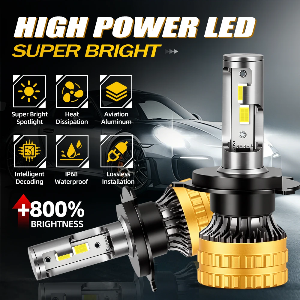 

H4 Hi&Loi Beam LED CANBUS Bulb Bright 150W 30000LM 1:1 Halogen Size LED H4 Headlights Auto Diode Lamp 6000K 12V Turbo Headlamps