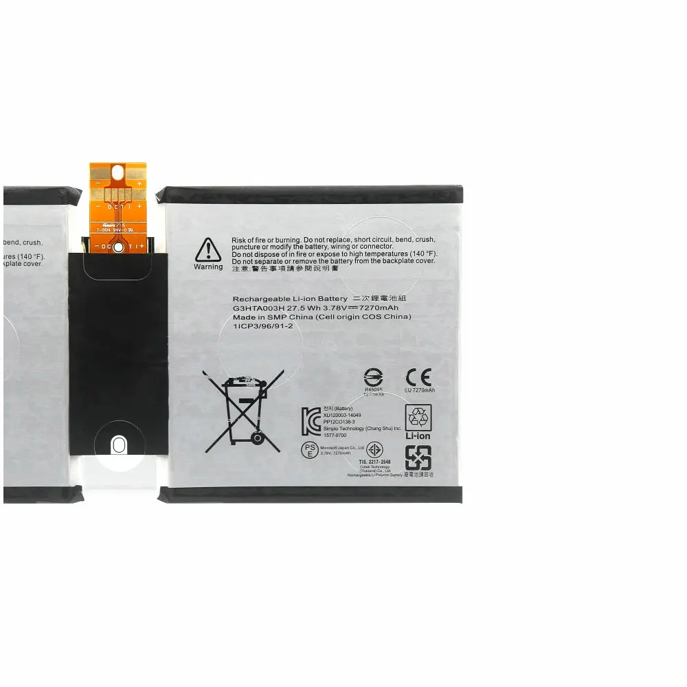

High Quality 7270mAh G3HTA004H G3HTA007H Battery For Microsoft Surface 3 1645 Tablet PC 2in1 Series G3HTA003H 3.78V 7270mAh