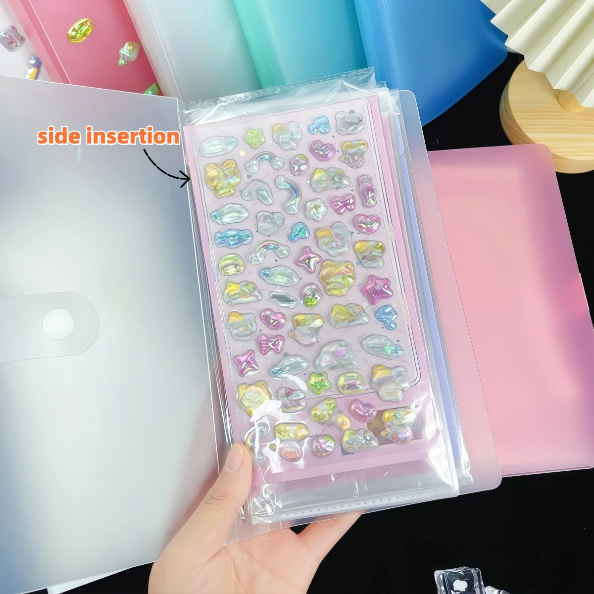 1Pc A6 Minimalist Matte Sticker Storage Book, Sticker Organizer, Sticker Album, Pink and White Transparent Version, Integrated S view 4
