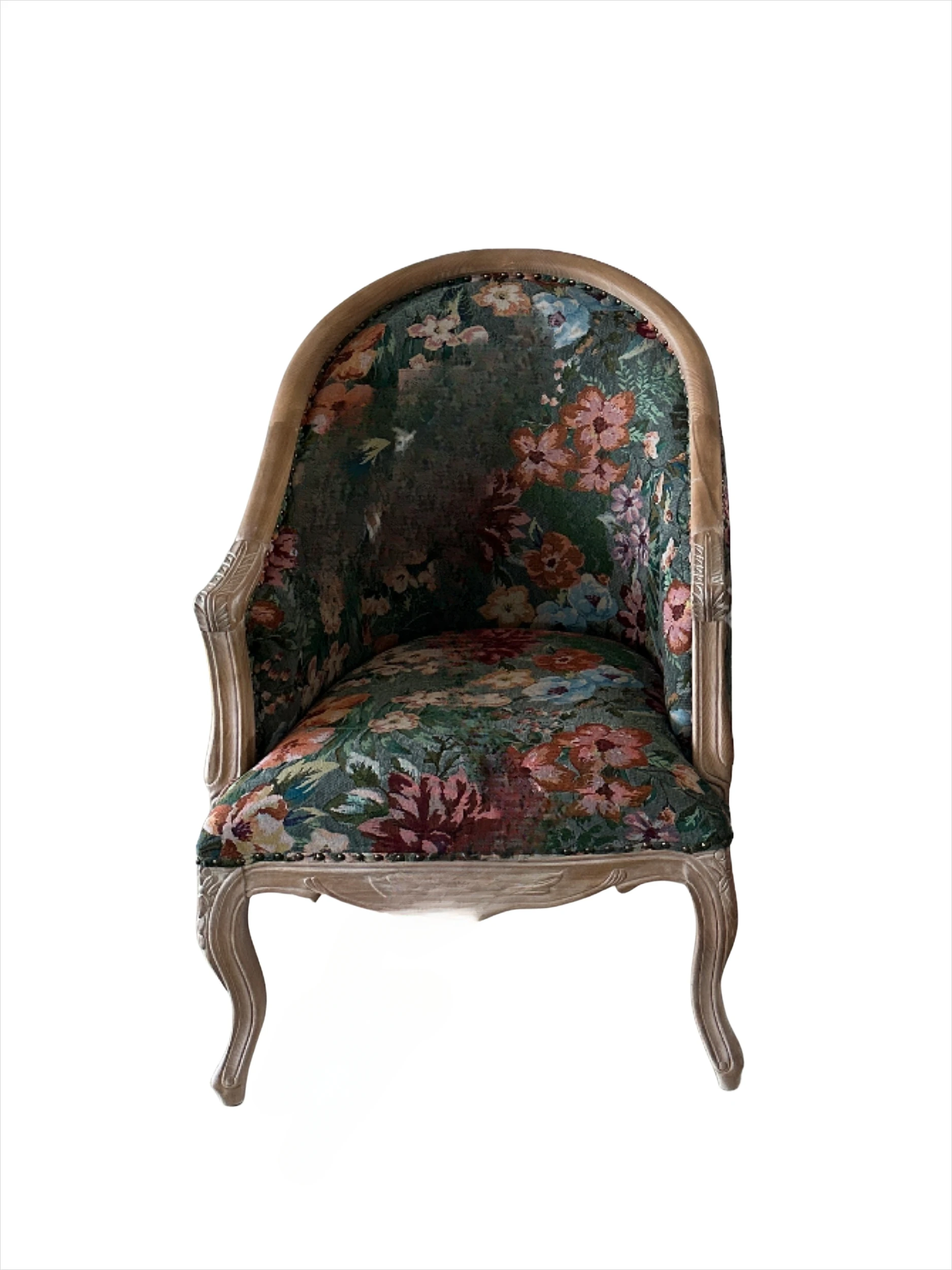 Retro Solid Wood Rattan Couch Single Flower Cloth Rattan French American Leisure Chair