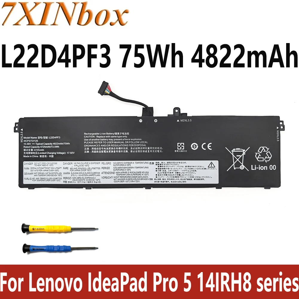 

7XINbox L22D4PF3 15,56 В 75 Втч 4822 мАч Аккумулятор для ноутбука Lenovo IdeaPad Pro 5 14IRH8 серии L22X4PF3 L22M4PF3 L22L4PF3 бесплатный инструмент