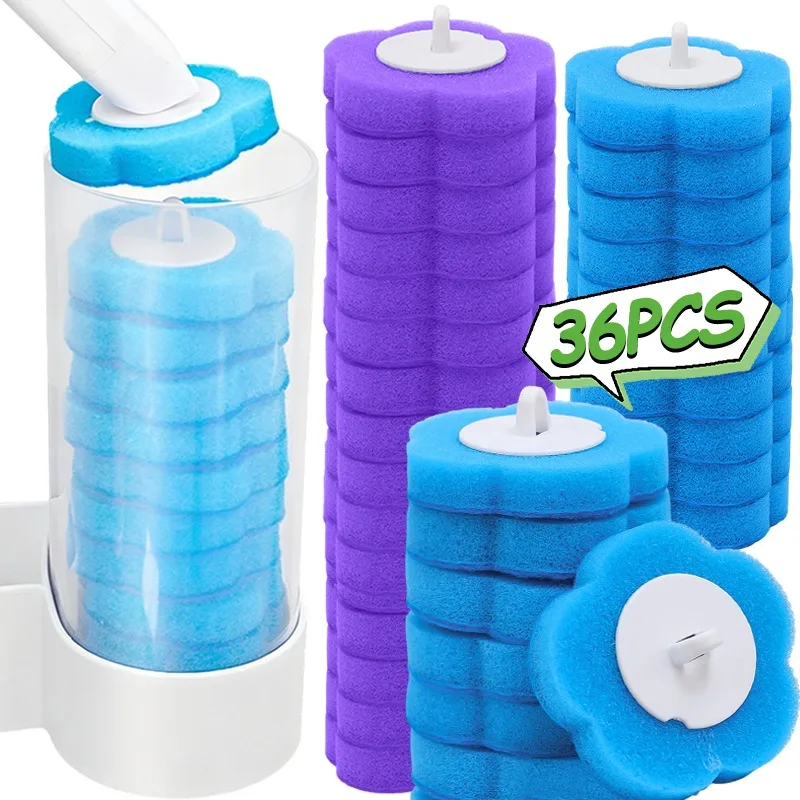 6/36Pcs Toilet Brush Replacement Head Disposable Dissolving Sponge Refill Cleaning Kit with Scented Cleaner Ocean Lavender Lemon