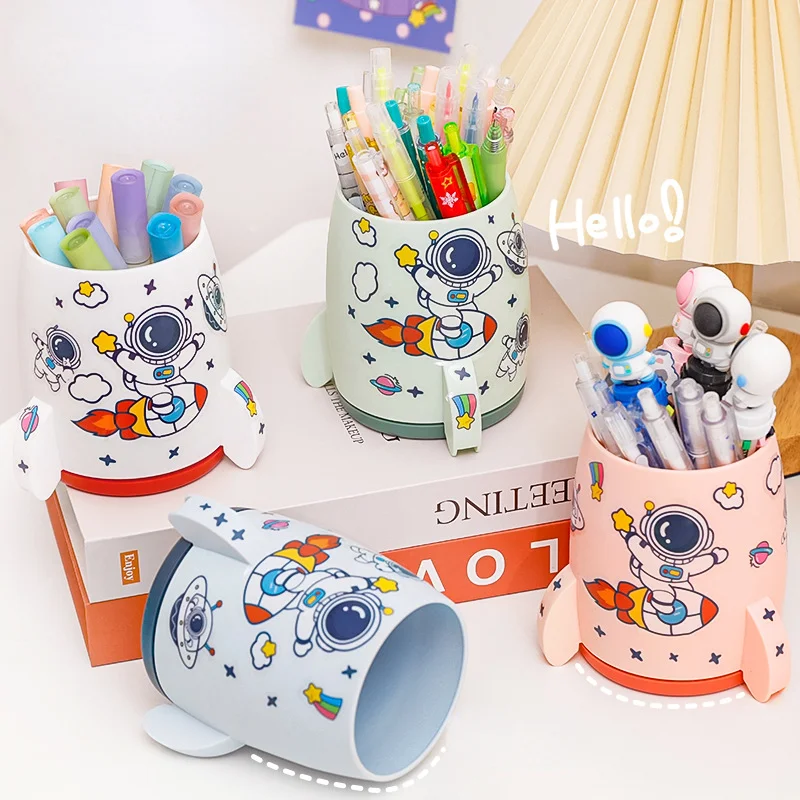 Multifunctional Kawaii Pen Holder Brush Pot Pencil Case Children Student Desktop Stationery Organizer Office Supplies Storage