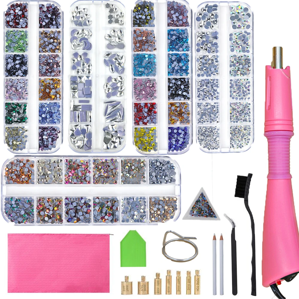 Aaaa 4008-6016pcs Hot Fix Strass Set Kristallglas Hotfix Strass Applikator Aufbügeln Strass Strass Heat-Fix Werkzeug pistole