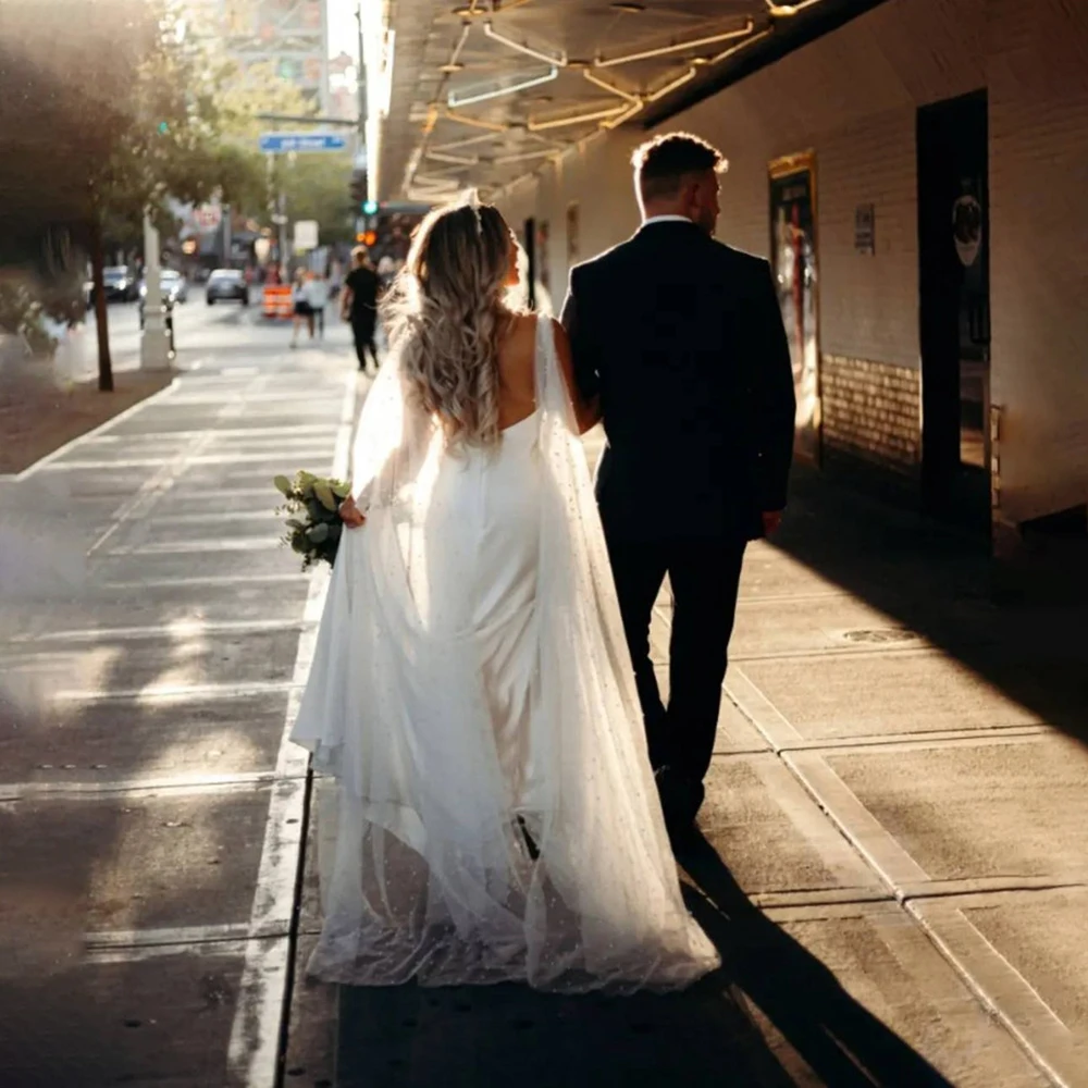 

Simple stylish bridal shawl, long train with pearl decor, fashion cape, bridal shoulder decoration, wedding veil accessory VPG04