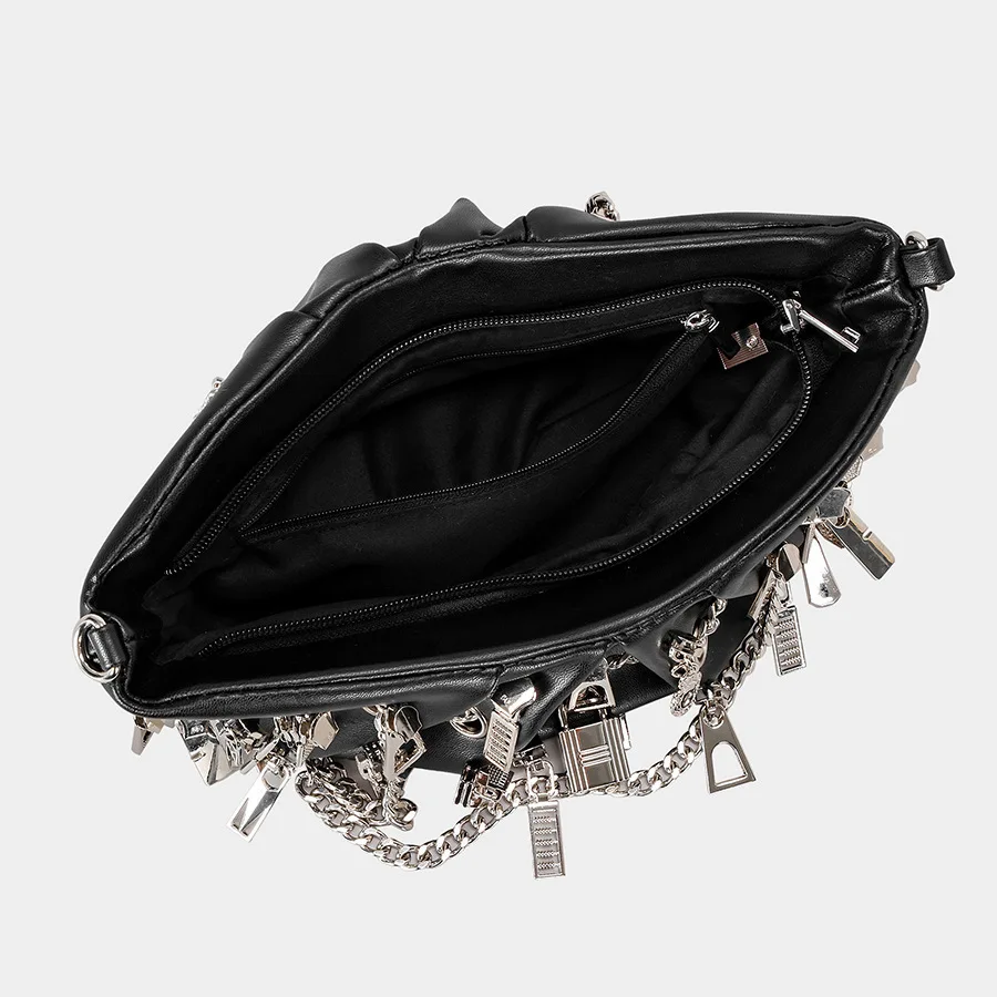 Punk Style Ruched Dumpling Armpit Bag 2025 Multi Zipper Head Decoration Women's Shoulder Bags Spicy Girl Y2K Handbags