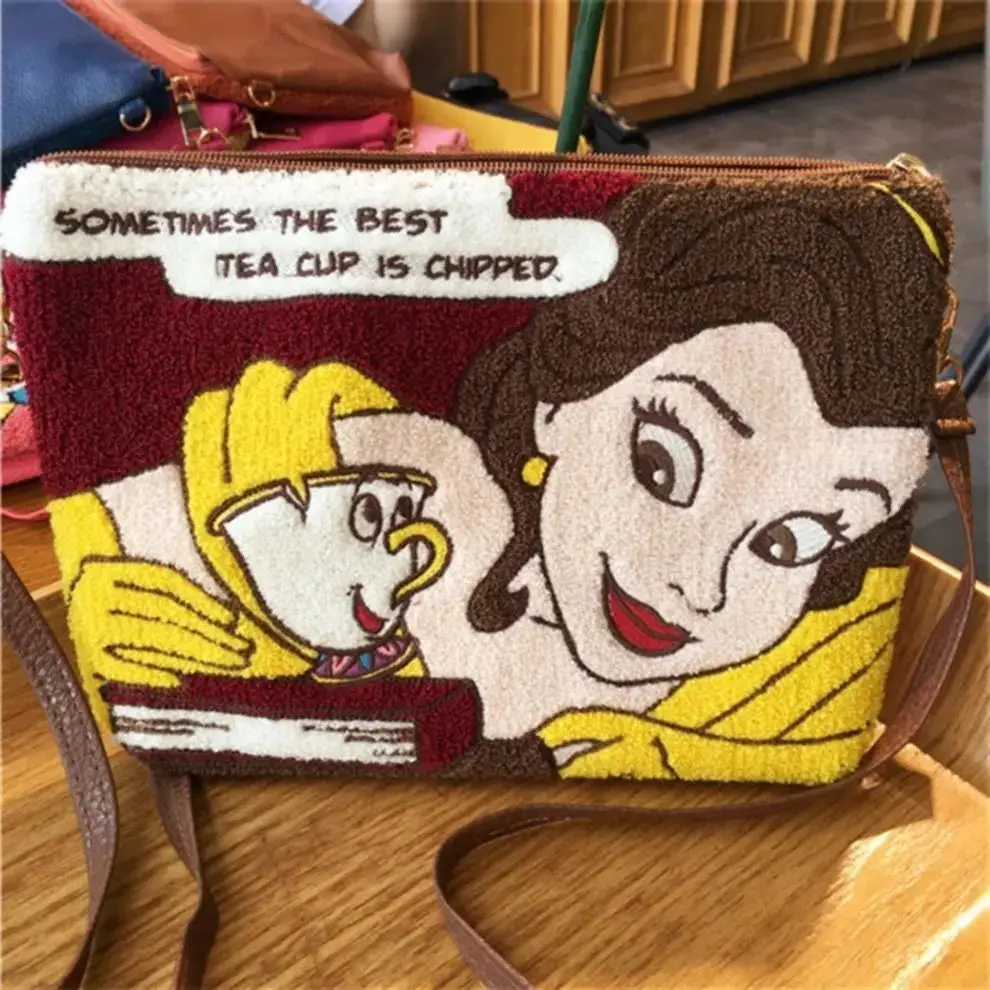 Disney Cartoon Snow White Plush Messenger Bag Cinderella Large Capacity Girls Cosmetic Bag Small Portable Cosmetic Storage Bag