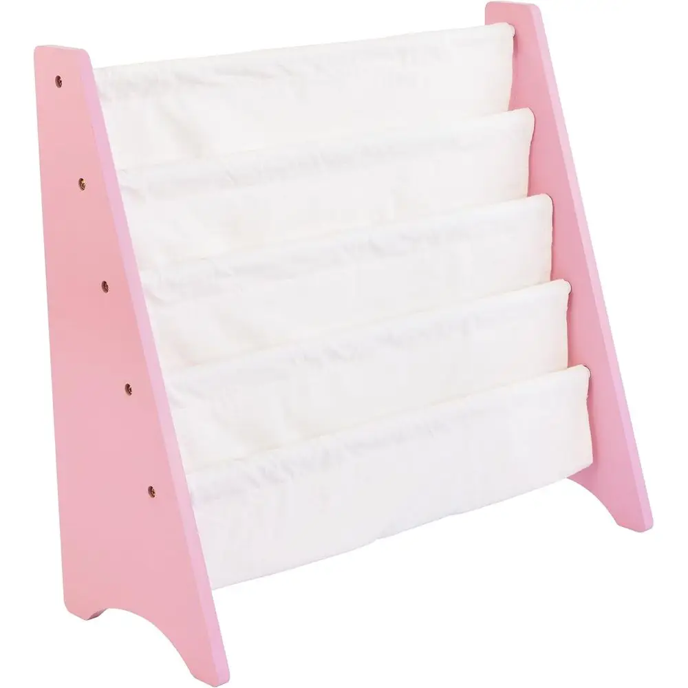 

4-Tier Kids Bookshel, Pink/White - Premium Book Shel or Kids Rooms with our Deep kets - Toddler Sling Book Rack with Deep Sleeve