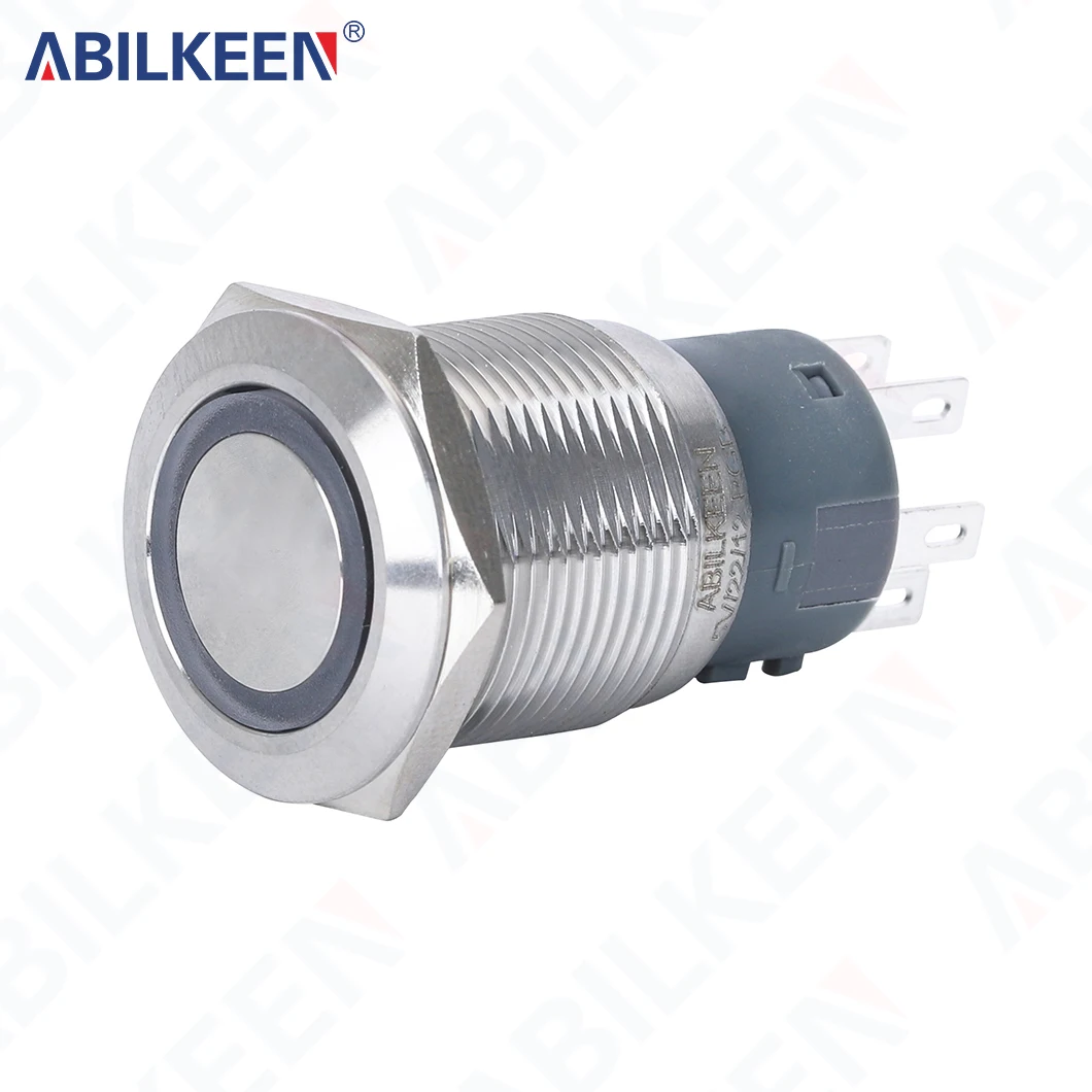 ABILKEEN 19MM Metal Push Button Switch 1NO1NC/2NO2NC Momentary/Latching Push Button with LED Ring Light