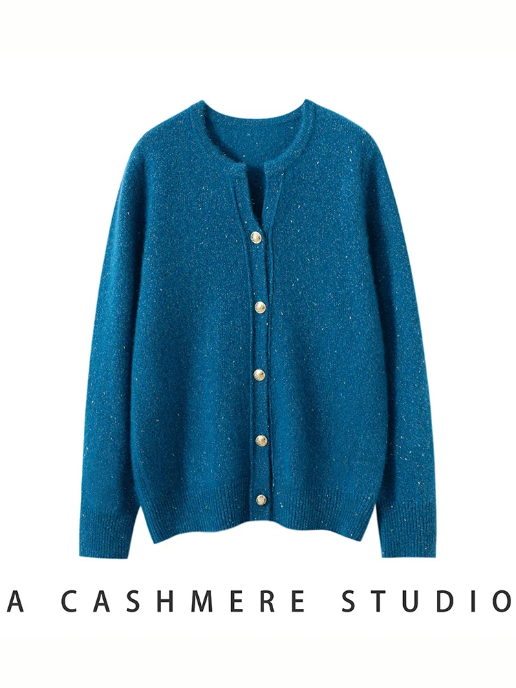 Sweter damski TLOML ze 100% kaszmiru, kołnierz w kształcie nożyczek, kardigan z motywem złotych fasolek, jesienno-zimowy, wysokiej jakości kaszmirowy płaszcz dzianinowy, codzienne topy.