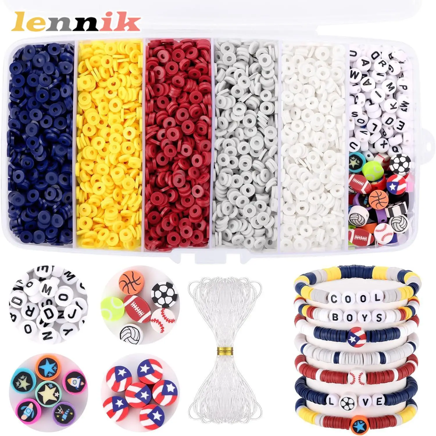 LENNIKColorful série Kit de perles d'argile douce, 4556/5100/6000 pièces de perles d'argile, ensemble de fabrication de bijoux à bricoler soi-même pour Bracelets, colliers et boucles d'oreilles