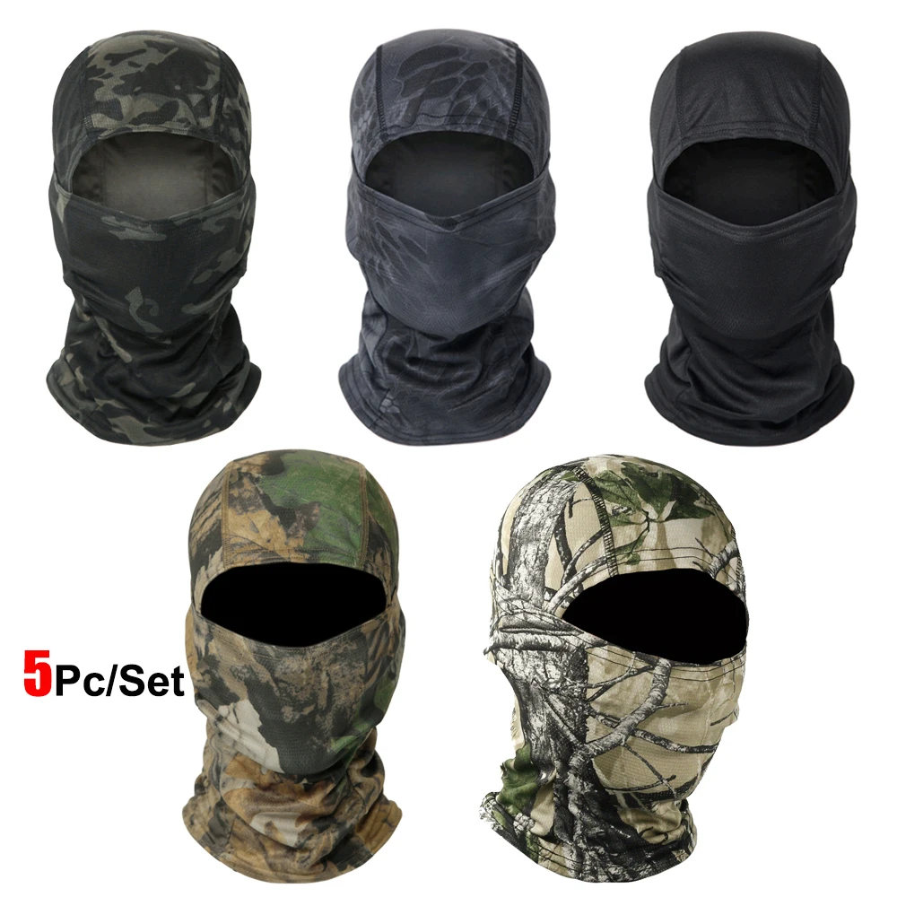 5 Stks/set Camouflage Bivakmuts Fietsen Full Face Masker Multi Functionele Sjaal Hoofddoek Motorfiets Skiën Helm Voering