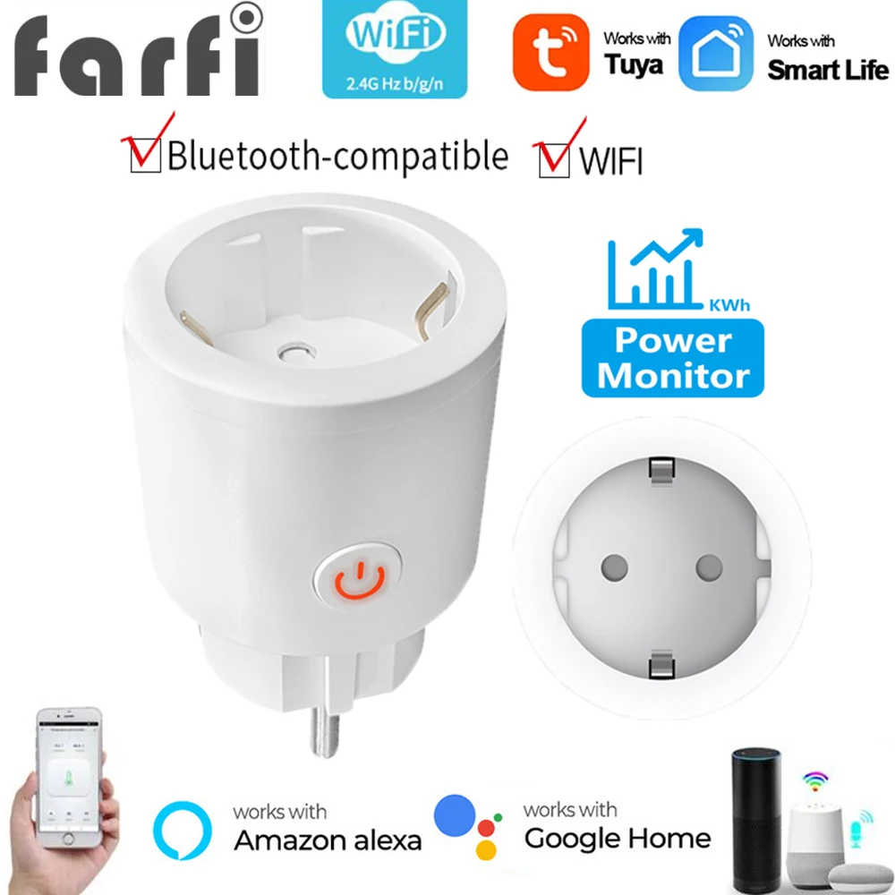 EU WiFi Smart Plug With Bluetooth Hub 2in1 Bridge 10A Power Monitor Timing Smart Socket Work With Alexa Google Home