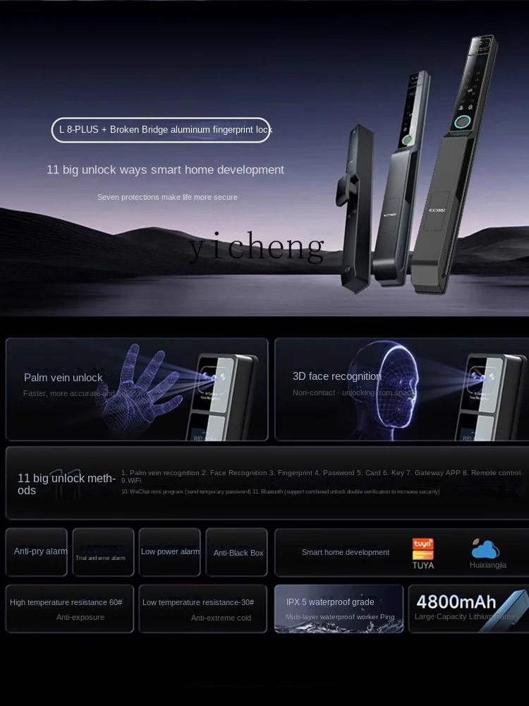 cc29 Automatic Broken Bridge Aluminum Door Face Recognition Outdoor Smart Lock Fingerprint Aluminum Alloy