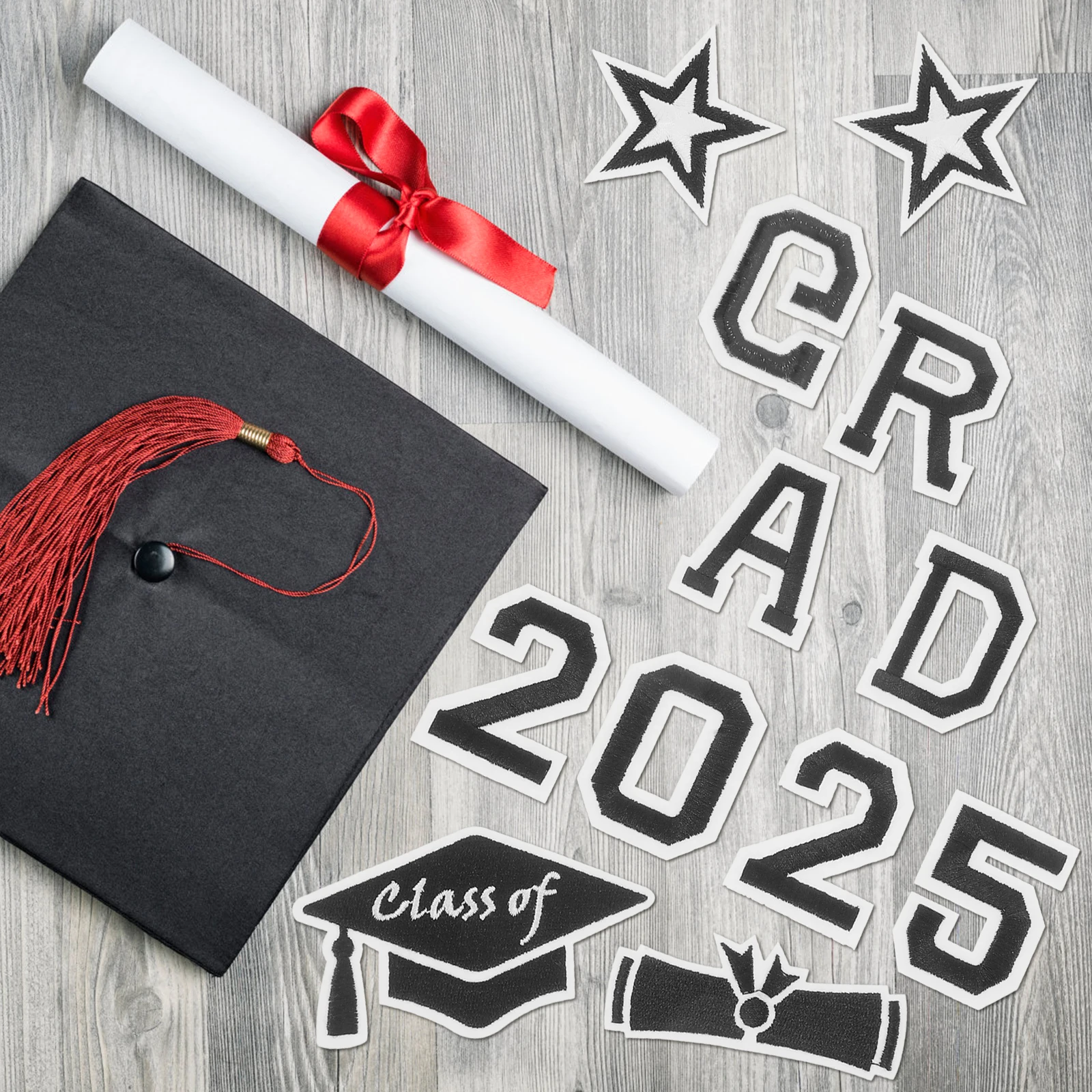 

Embroidered Cloth Patches Iron On Polyester Cotton Graduation Applique Fashionable Unique Design Versatile Diy For Clothes Bags