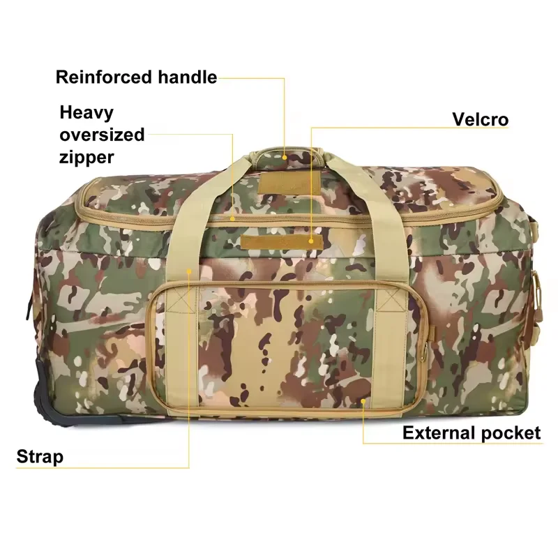 Deployment Traveling Camping Sporting Heavy-Duty X-Large Tactical Wheeled Rolling Duffel Trolley Bag