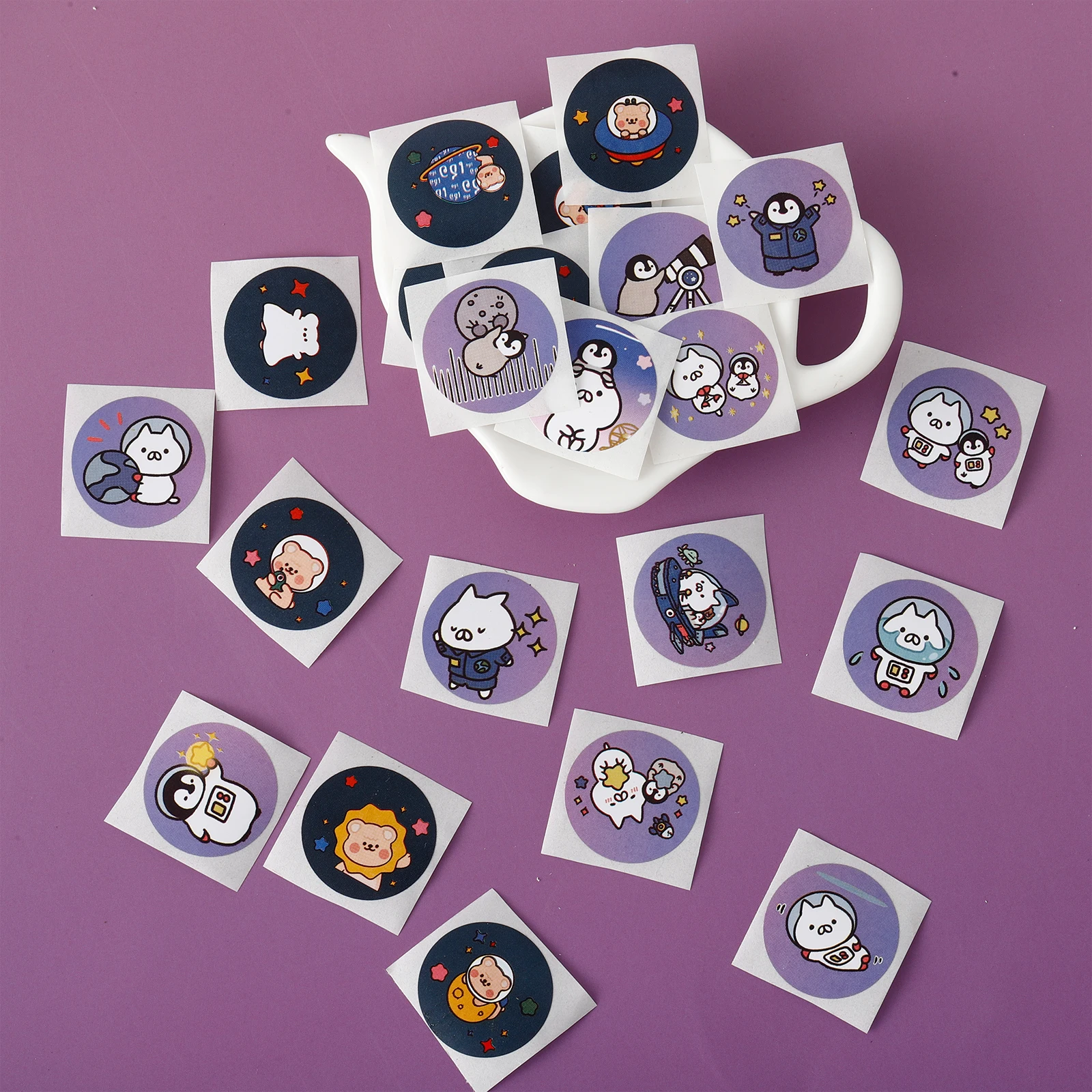 الفضاء الكرتون ملصق 8 أنماط جولة لطيف مختومة ملصقات ورقة / لفة