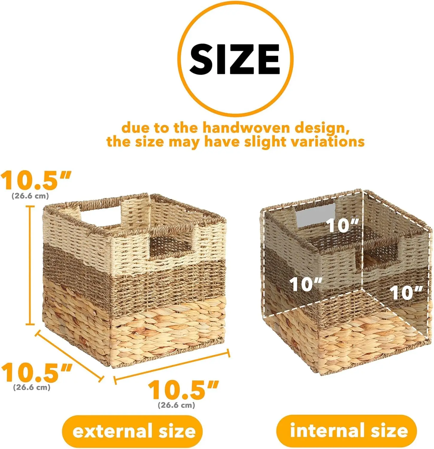 4 Pack Woven Storage Baskets with Handles, 3 Pattern Design, Natural Rattan Organizer Bin for Shelves, 10.5x10.5x10.5 inch view 3