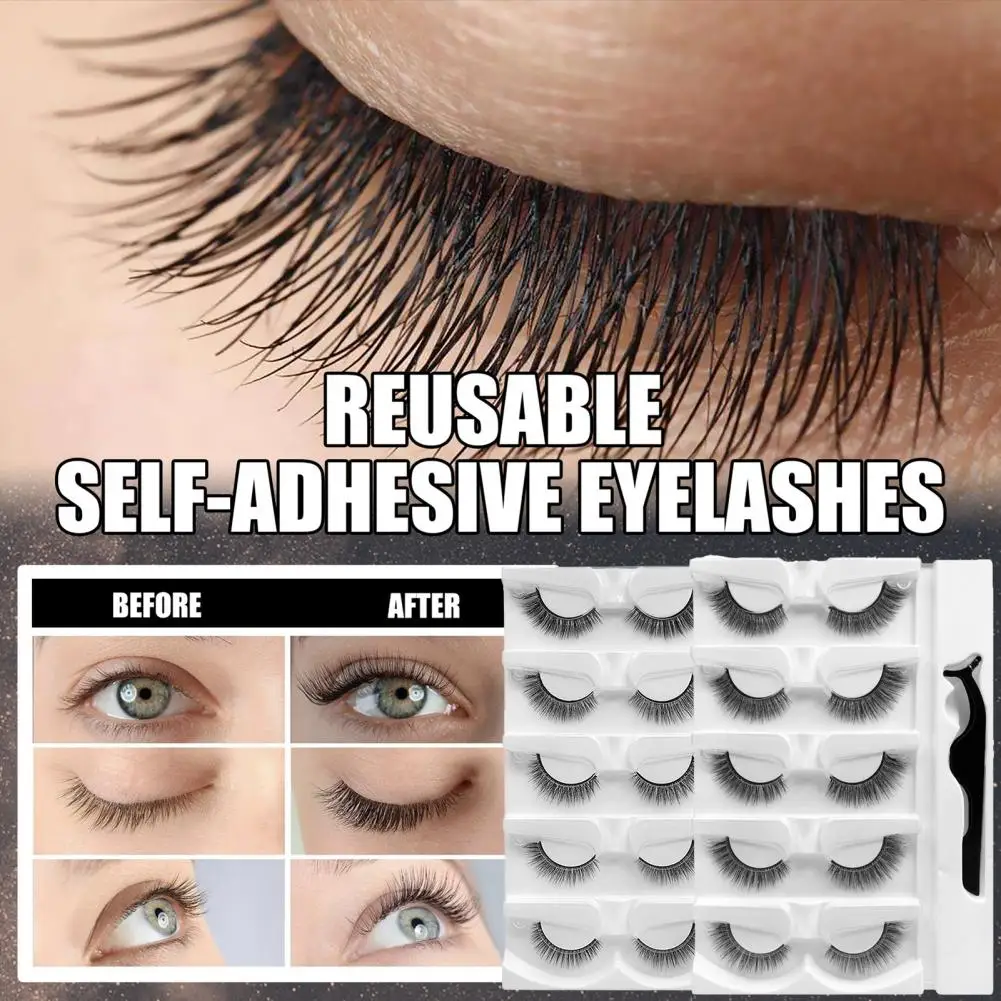 5Pairs/Set False Eyelash Reusable Self-Adhesive Natural Messy Fake Eyelashes Makeup Tool for Girl Eyelashes Extension