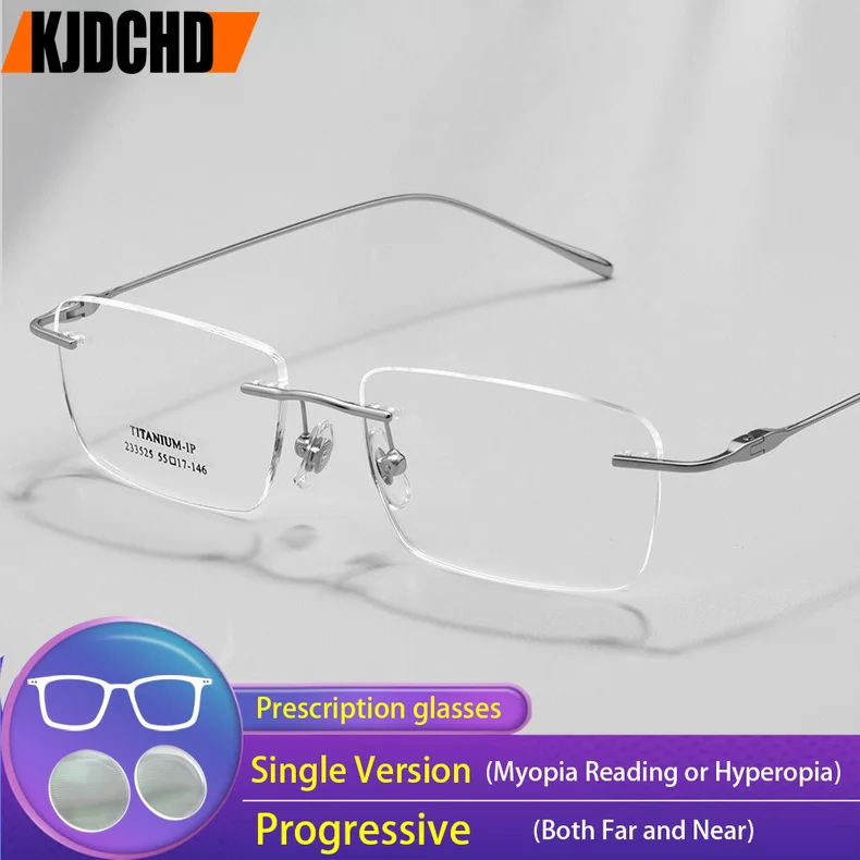 KJDCHD Titanium Rimless Eyeglasses Prescription Glasses Optical Lenses Myopia Hyperopia Reading Eyewear Customized Progressive