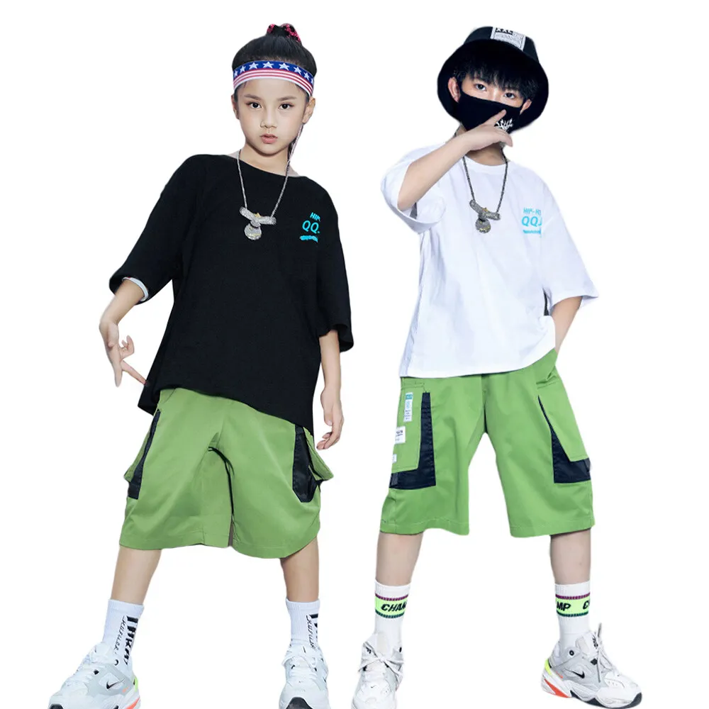 

LOLANTA Summer Clothes for Kids T-shirt Shorts Set Hip Hop Stree Dance Unisex Loose Style Performance Clothing Casual Daily Wear