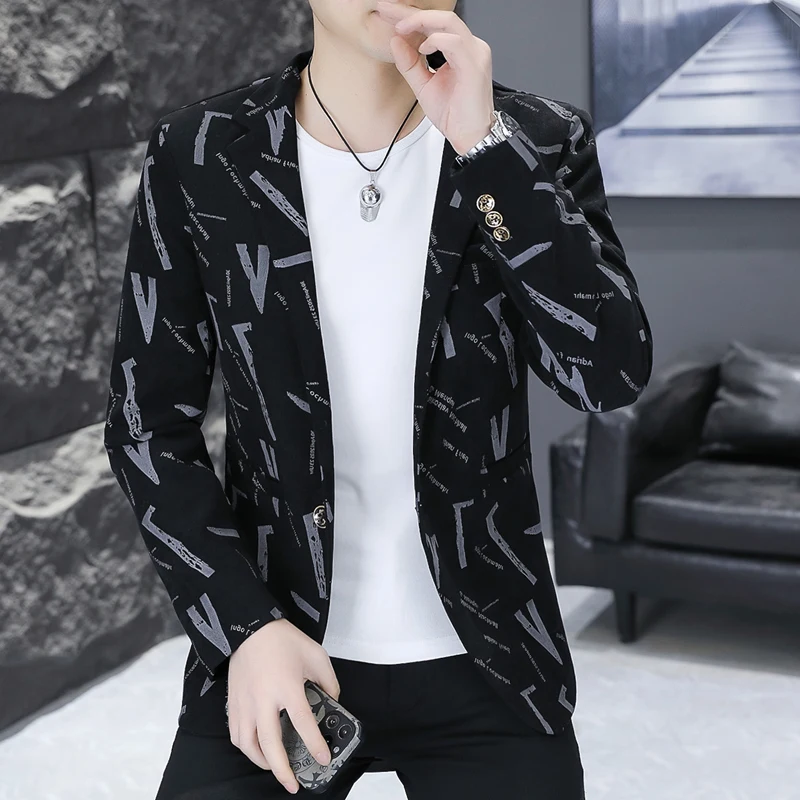 

Casual Slim Fit Men's Suit Spring Autumn New Korean Sle Versatile Haome Top Single West Coat Faionable Urban Geometry ...