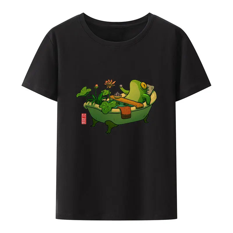 Bathtime Frog Photographic Print T Shirt Y2k De Mujer Retro O-neck Male Pair Tee Ropa Hombre Comics Popular Graphic Lady Tops