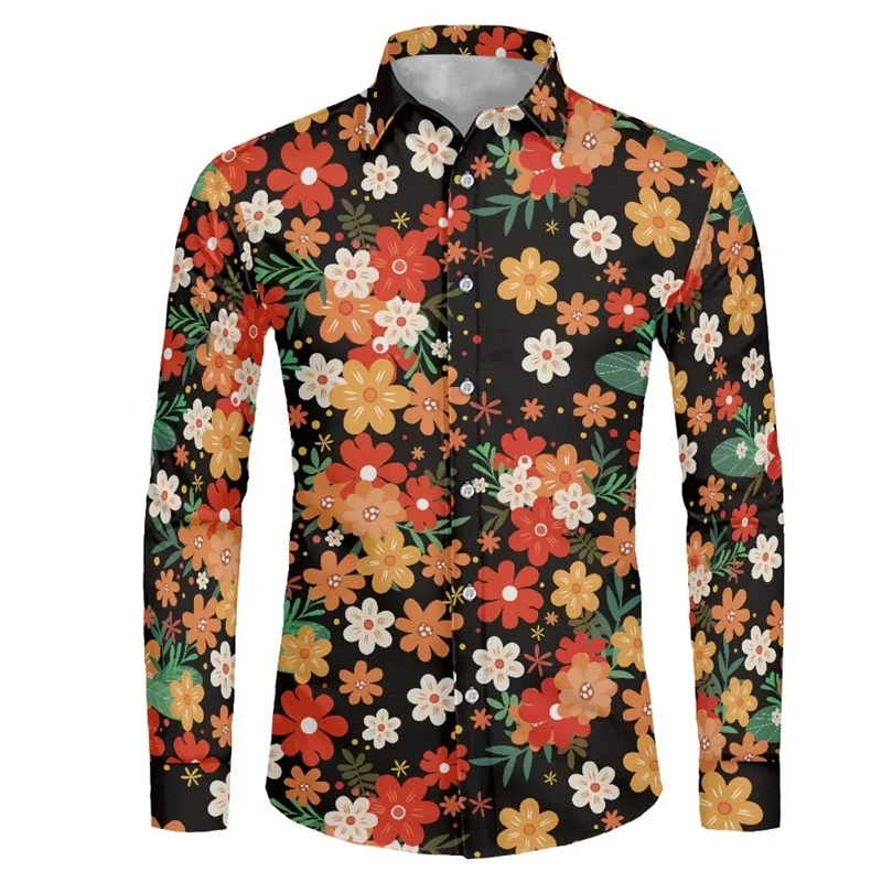 Nieuwe 2024 Heren Lange Mouw Button-Down Shirt 3D Gedrukt Bloemen Paddestoel Cool Patroon Athleisure Mode Comfortabele Top Heren