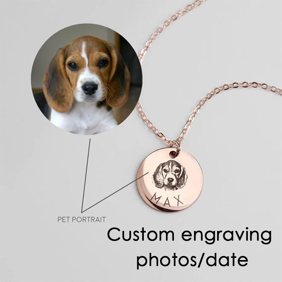 Weikui Custom Pet Memorial Necklace Tag Pet Carving Photo Name Pendant Round Necklace Women's Men's ID Tag