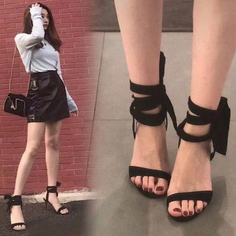 

Sexy Strap High Heel Sandals Women's Summer New Korean Version Cross Tie Toe Open Design Thin Heel Stylish Female Footwear
