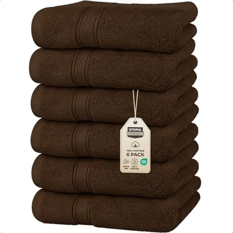 

6 Pack Hand Towels Set 16 by 28 inches 100 Ring Spun Cotton Dark Brown