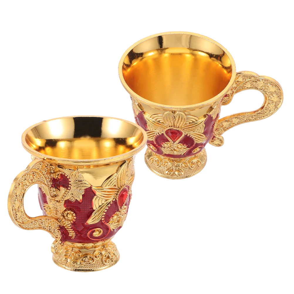 

2pcs Water Purifying Cup Elegant Chalice Vintage Zinc Alloy Goblet Royal Embossed Party Banquet Glassware