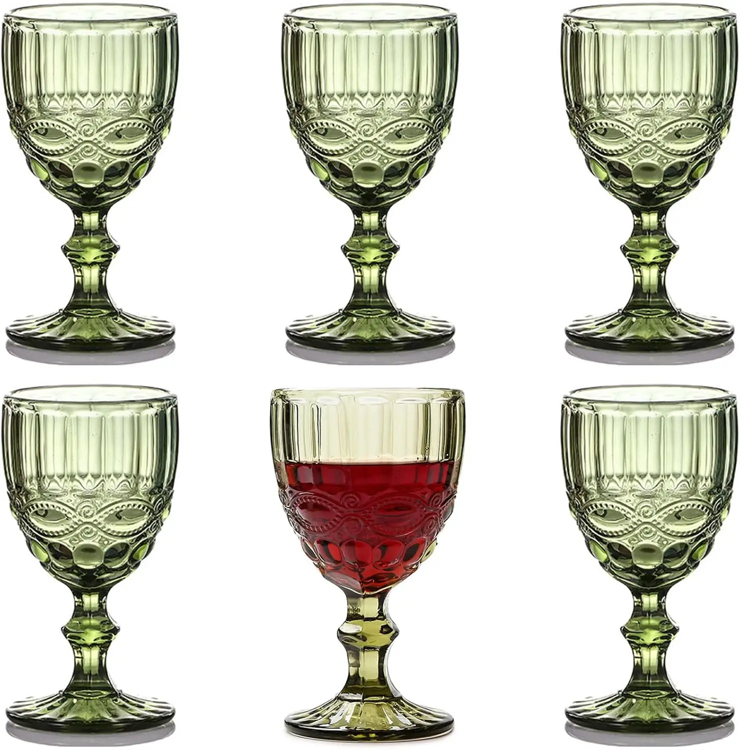 

Vintage Glassware Green Drinking Glasses set of 6 Stemmed Water Goblets Colored Wine Drinkware 10 OZ for Wedding Party B
