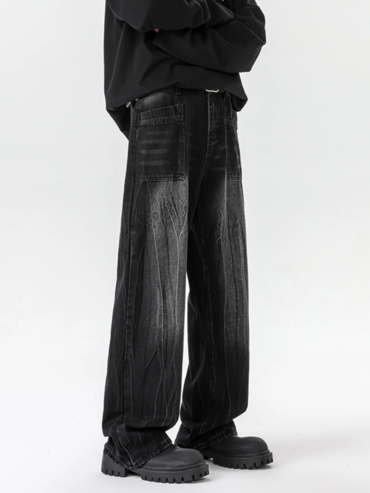 

Retro Bla Lightning Pattern Men's Jeans American High Street Trendy Brand Cleanfit Extended Length Straight Leg Pants