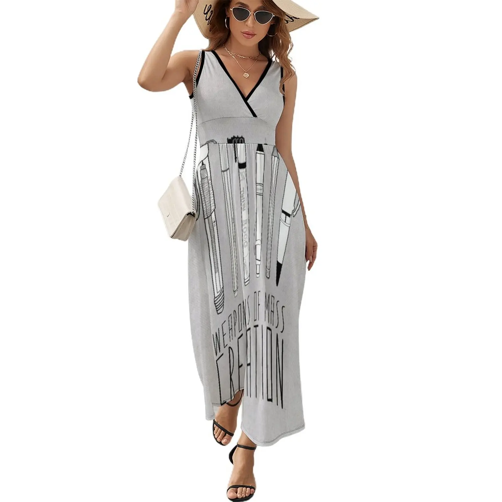 

Платье женское серое без рукавов, пикантное танцевальное платье с принтом «оружие массового строительства», на лето
