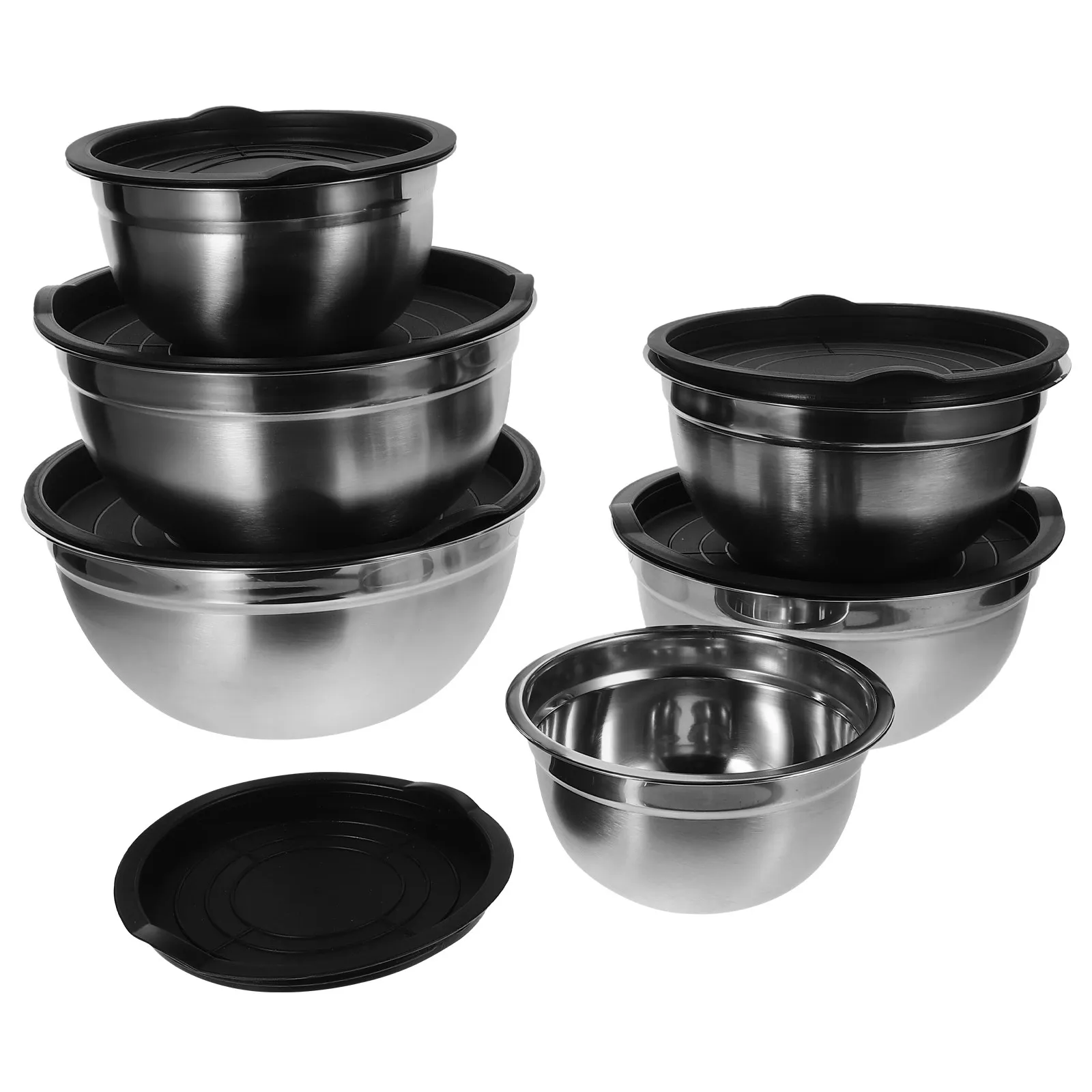 

1Set Stackable Nesting Stainless Steel Food Container Set Airtight Lids Mixing Serving Salad Bowl Multi-Function Kitchen Storage