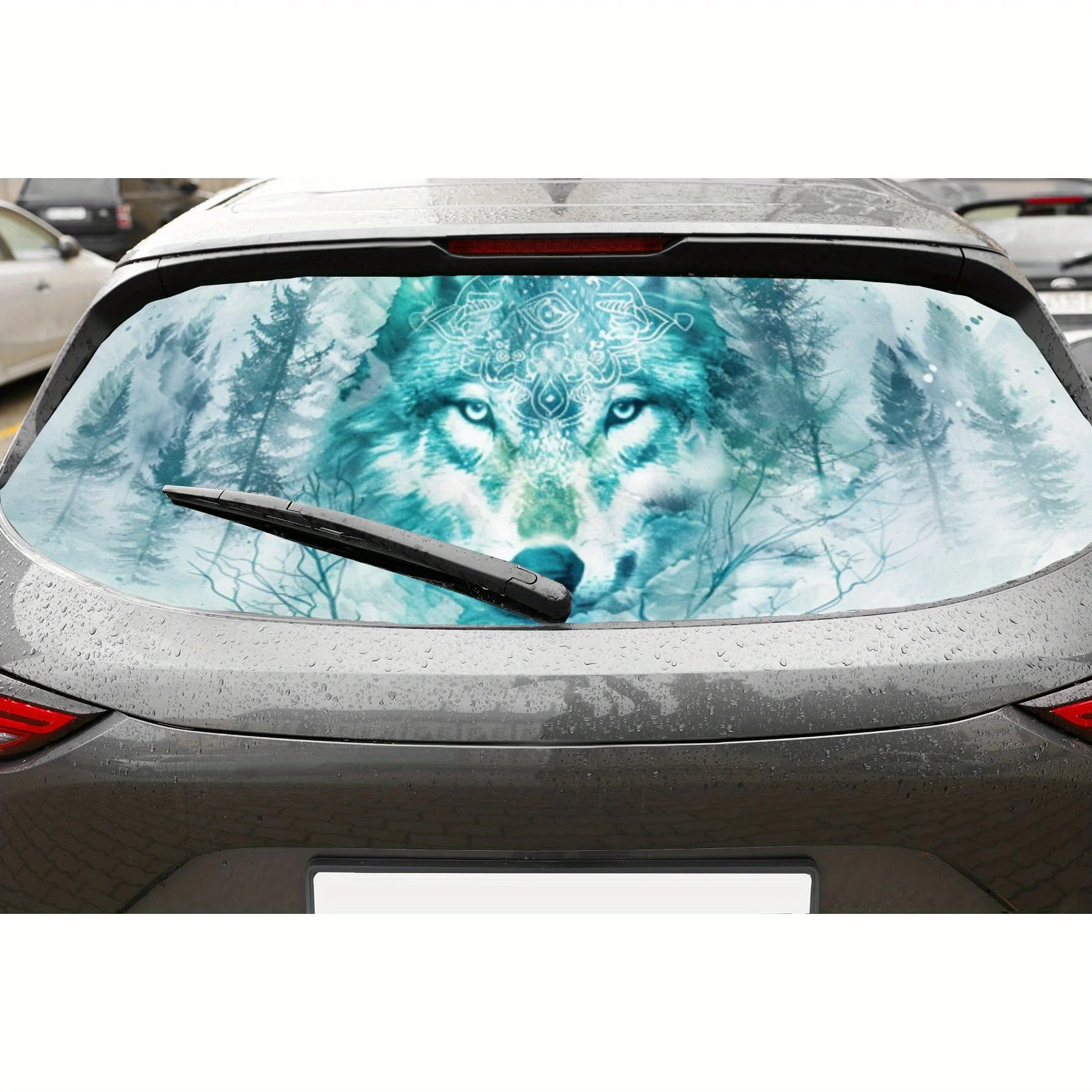 

Зеленые чернила — перфорированные автомобильные виниловые пленки из ПВХ для мытья лесного волка, конструкция для улучшения конфиденциальности для заднего окна, палка для заднего лобового стекла автомобиля