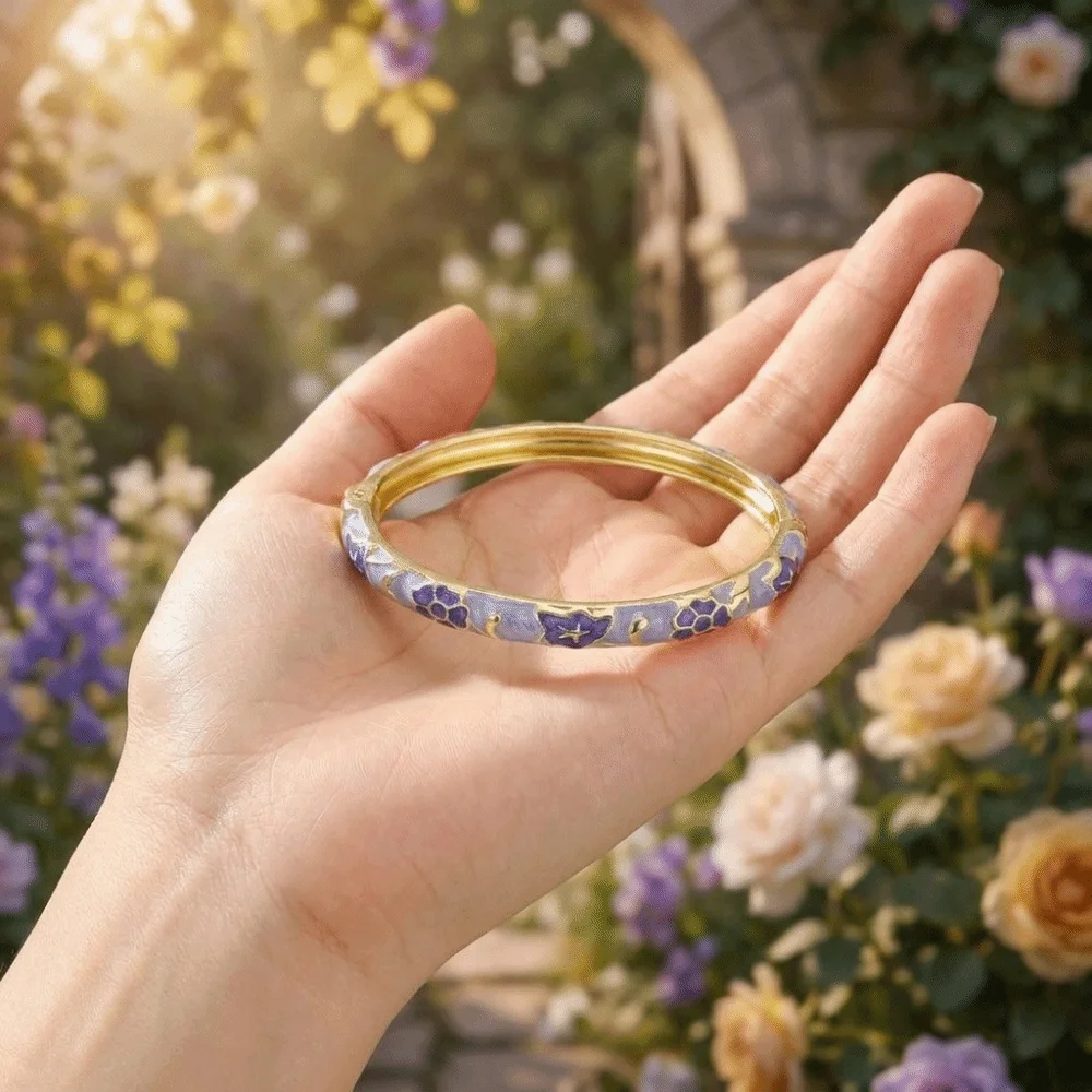 Elegant Zinc Alloy Enamel Bracelet Retro Exquisite Oil Drop Bracelet National Style Closed End Design Floral Bracelet Women