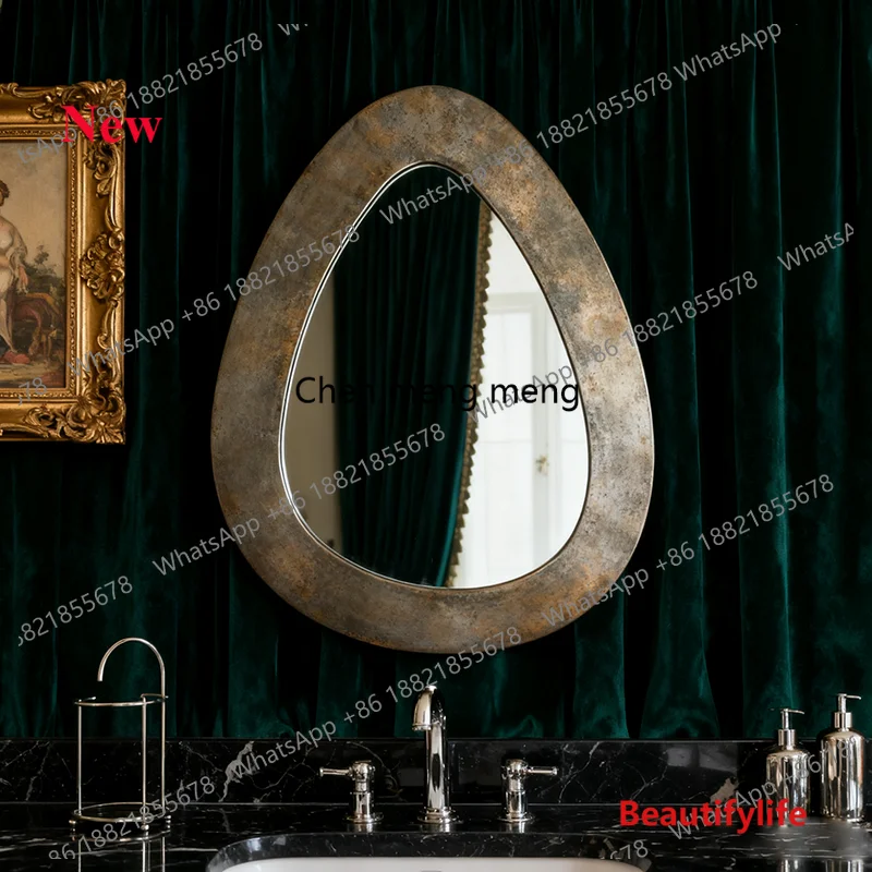 

07M French retro style bathroom mirror bathroom special-shaped dressing mirror living room decorative mirror